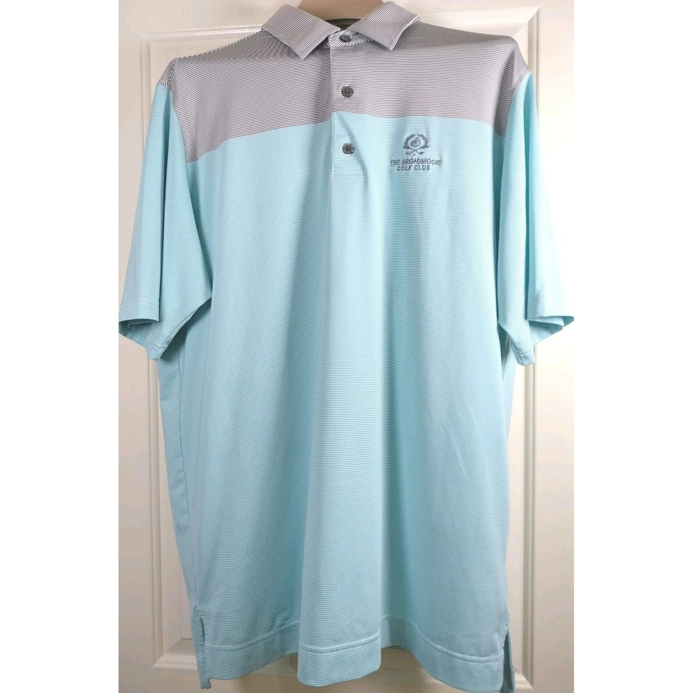 FootJoy FJ Mens Large L Golf Polo Shirt Broadmoor Golf Club Blue Gray Striped